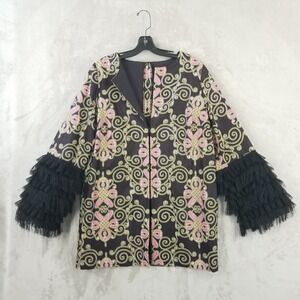 Handmade Jacket Women XL Ruffle Sleeve Colorful Eclectic Party Cocktail USA Made